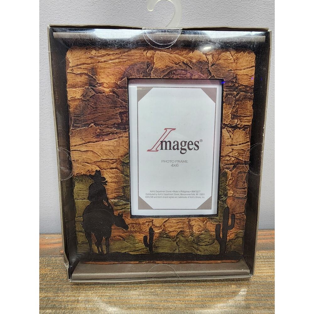 Vintage 90's Ceramic Cowboy Southwestern Style Cacti Frame for 4x6 photo